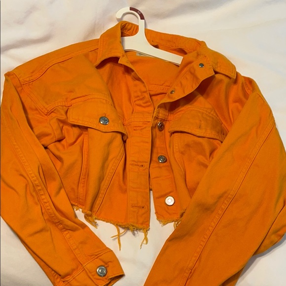 Jackets & Blazers - Urban outfitters MOTO cropped orange jean jacket